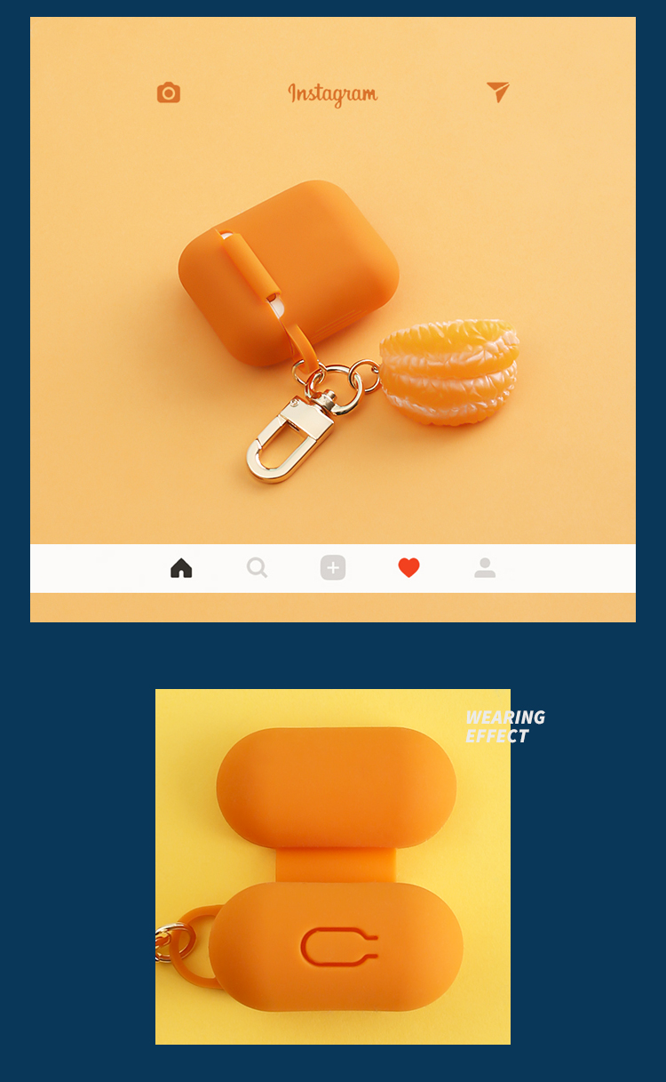 インスタ映え韓国デザイナー オレンジミカン シリコン耐衝撃カラビナ付カワイイ