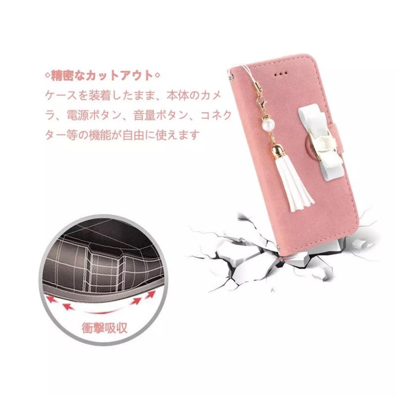 iPhone8plus手帳ケース 6sカードホルダー柔ない本革携帯カバー ピンク エレガント ストラップ付き