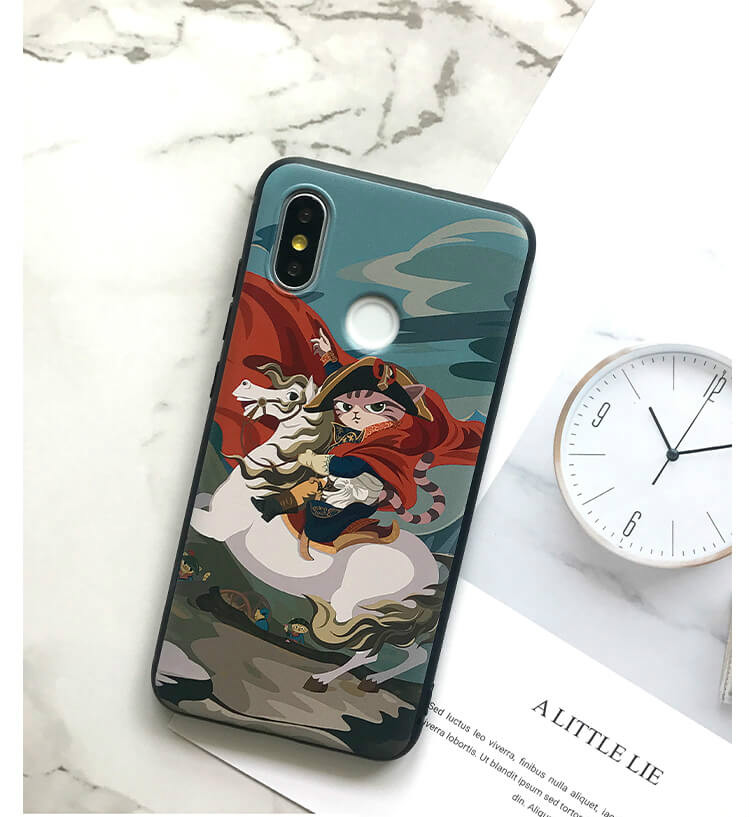 オリジナルおもしろいネコ絵画iPhone 11 Proスマホケースiphonexs/xrベルナール峠からアルプスを越えるボナパルト