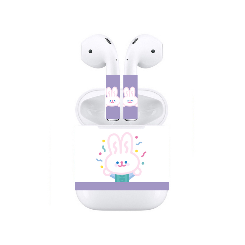 プロ デコシールうさぎAirPods1/2全面対応ステッカーももスキンシール兎ネコいぬスマイル アップル イヤホン