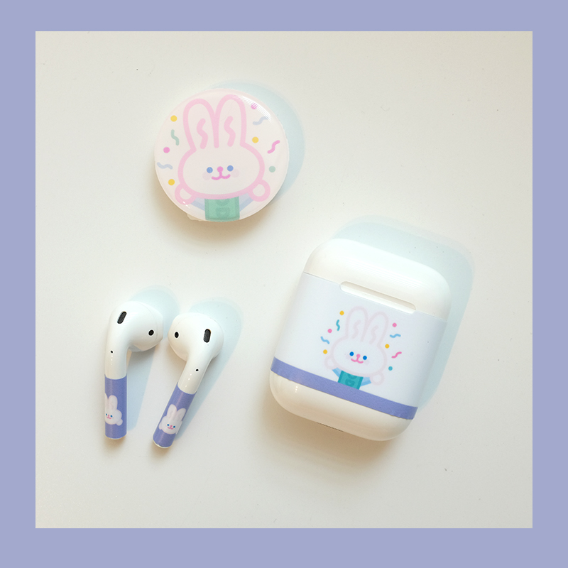 カワイイ エアーポッズ プロ AirPods1/2全面対応ステッカーももスキンシール兎ネコいぬスマイル アップル イヤホン