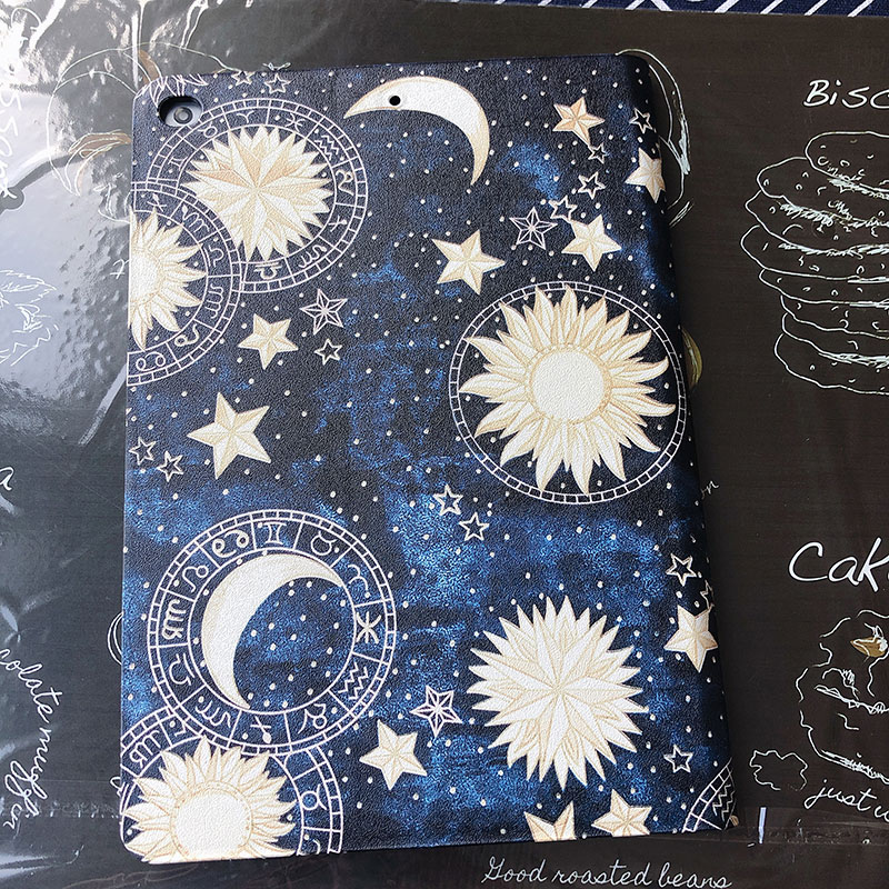 星空ipad9.7インチ宇宙月と星手帳型ケースきれい夢幻pro11タブレット革製カバー10.2高級レザー