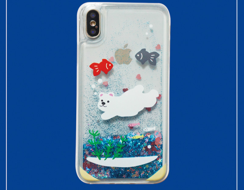可愛い流れるラメ キラキラiPhone 11 Pro Maxケースくま白熊アイフォン11/XSmax/XR動く水ケース かわいいシロクマ金魚