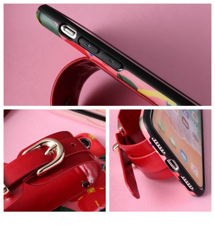 クラシック赤い色iphone8plus/SE第2世代おしゃれ携帯カバー バンドベルト付