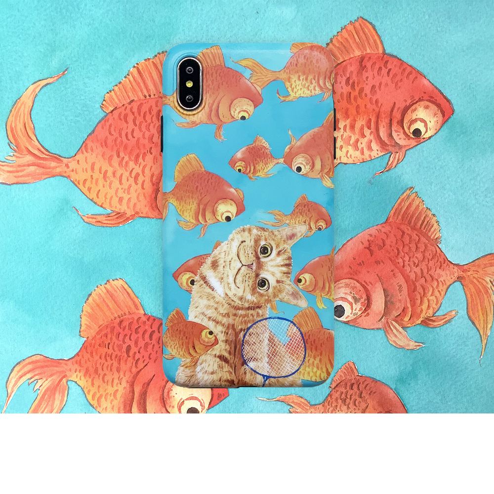 かわいいiPhone 11 Proスマホケース猫と金魚アイフォン11 Pro Max/11/SE第2世代カバー薄型