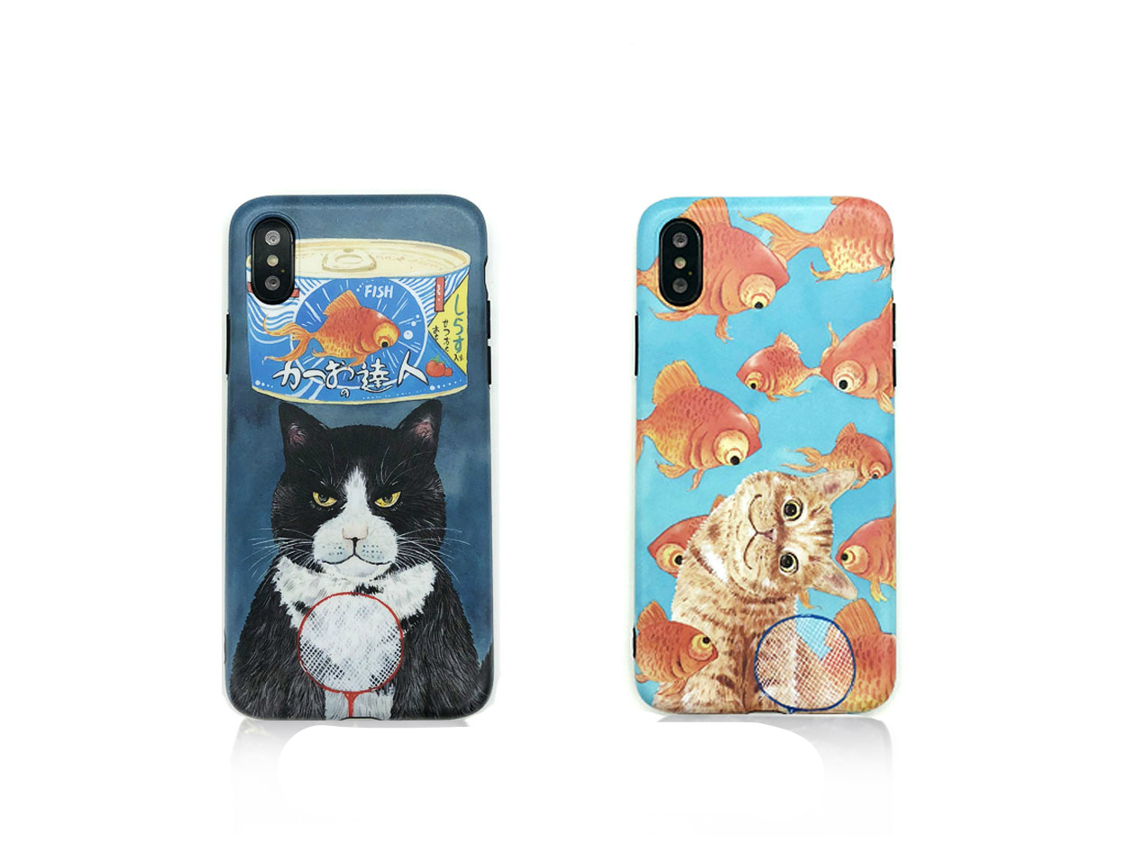 かわいいネコスマホケース猫と金魚アイフォン11 Pro Max/11/SE第2世代カバー薄型