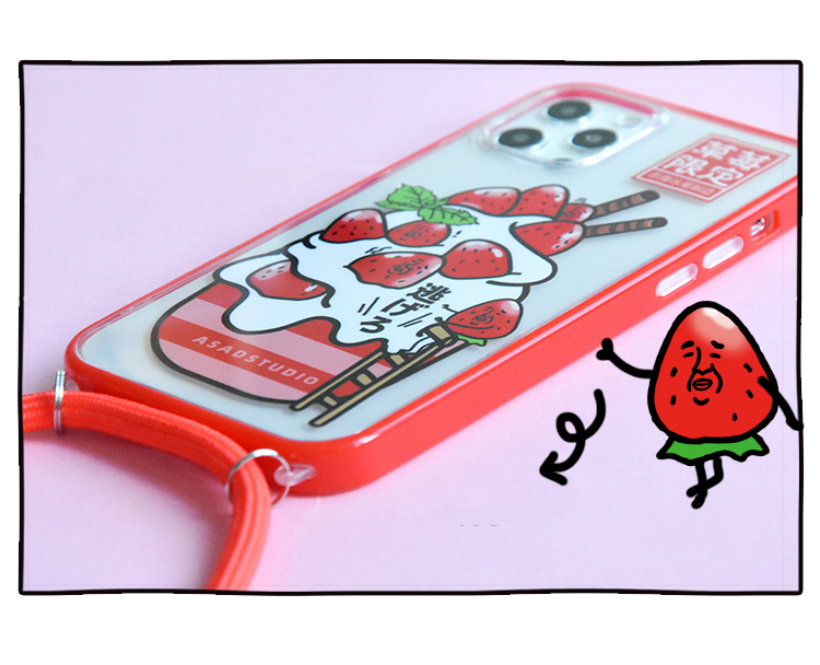 面白いiPhone 12ケース逃げろ!!スマホケースiPhone12pro食べ物グルメ携帯カバー ストラップ付き