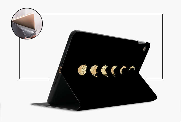 猫柄月食ipadproケース黒色iPad air 4 第4世代三つ折りネコ柄手帳型ipad 10.2 mini3/2ペン収納付き