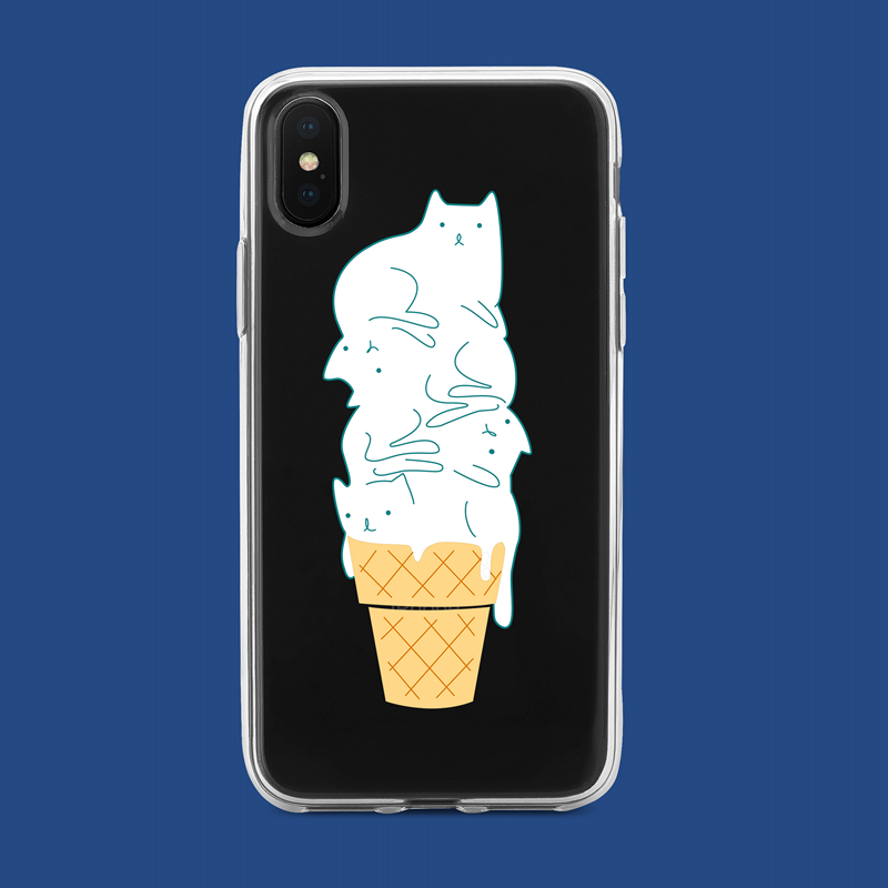 アイスクリーム シンプル可愛いXS MAXスマホケース猫ねこ柄iphoneXR薄型携帯カバーXネコ個性的