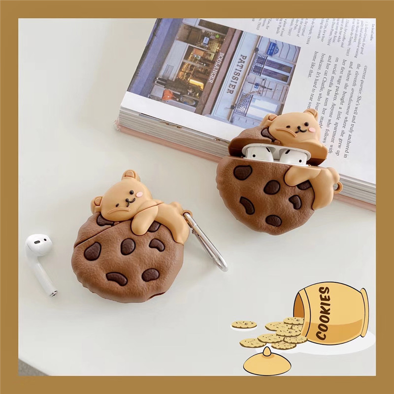 かわいいクッキー熊Airpodsシリコン第三世代2/3 Proワイヤレス充電菓子クマ カナビラ付き