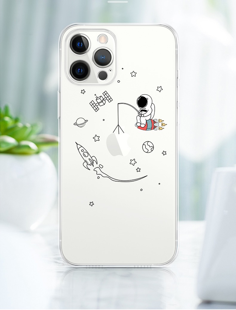 アイフォン12/12 Pro Maxクリアケース可愛い宇宙飛行士iPhone 12 miniケース透明ペア携帯カバー宇宙飛行士 イラストXS/XR