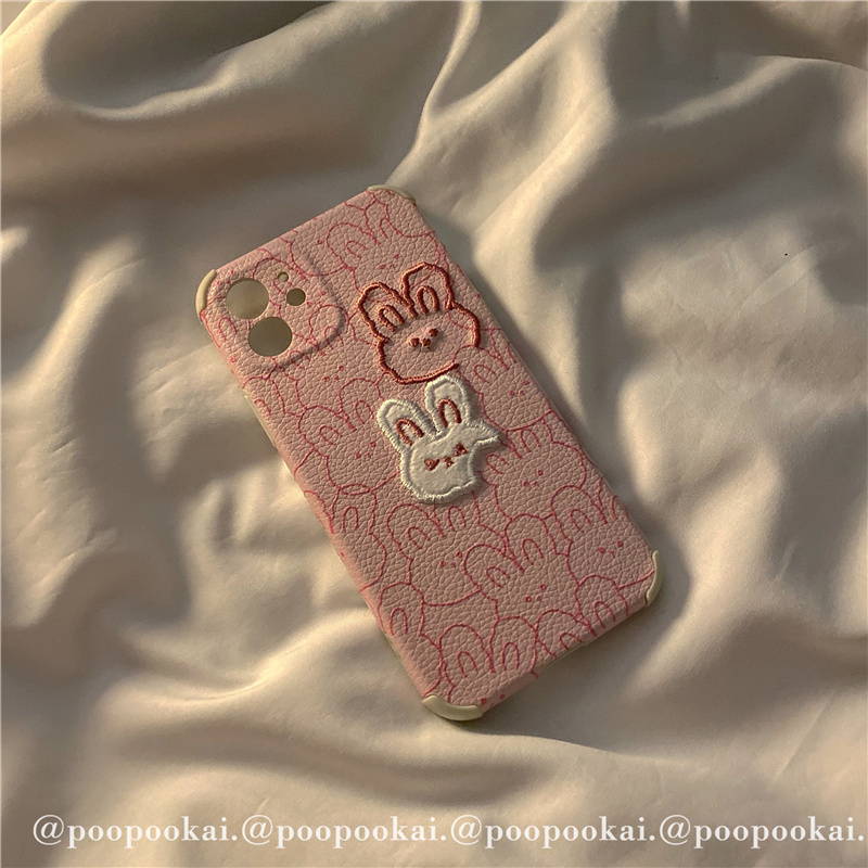 iPhone 12 Pro Maxケース ピンク色刺繍兎アイフォン12 Pro/12 miniウサギ ケースiPhone 11 Pro Max/11ソフト