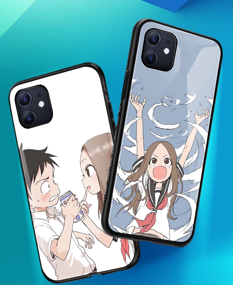 iPhone 12 Pro Max/11ケース耐衝撃ガラスケース キャラクター西片 高木さん 中井くんイラスト