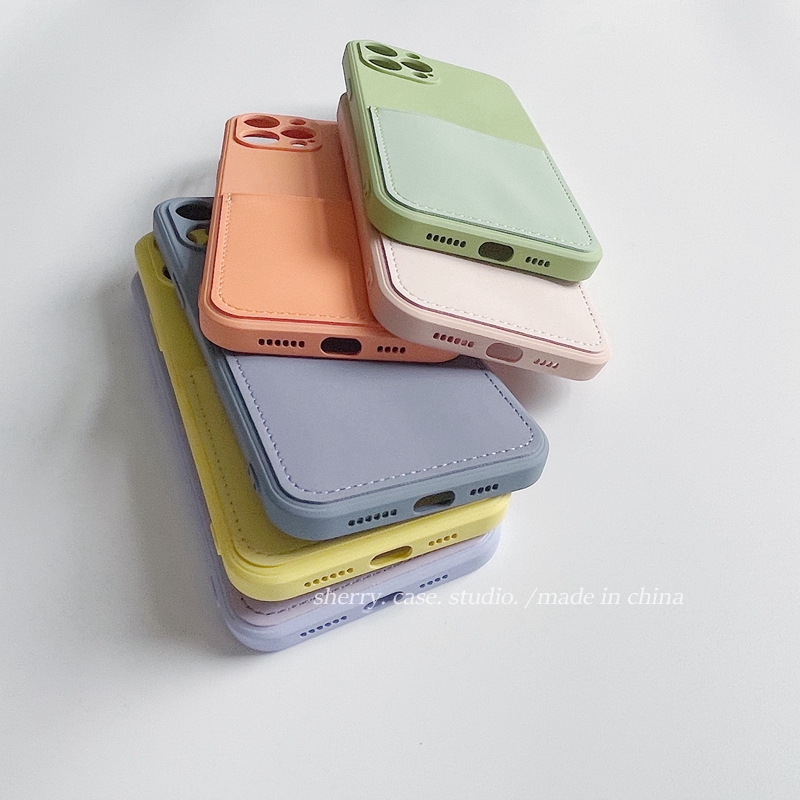 合皮 ケース背面ICカード入れポケットかわいいピンク紫オレンジ黄色 薄型カバー