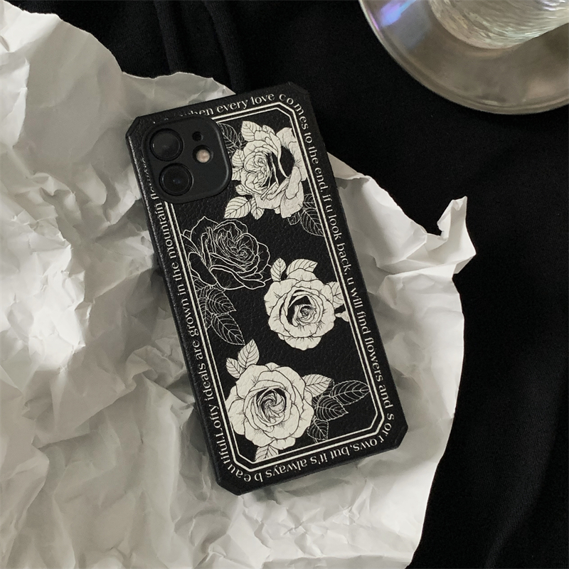 クラシック黒い白いiPhone 13 Proケースイラストお花iPhone13ケース アイフォン12/11promaxカバー