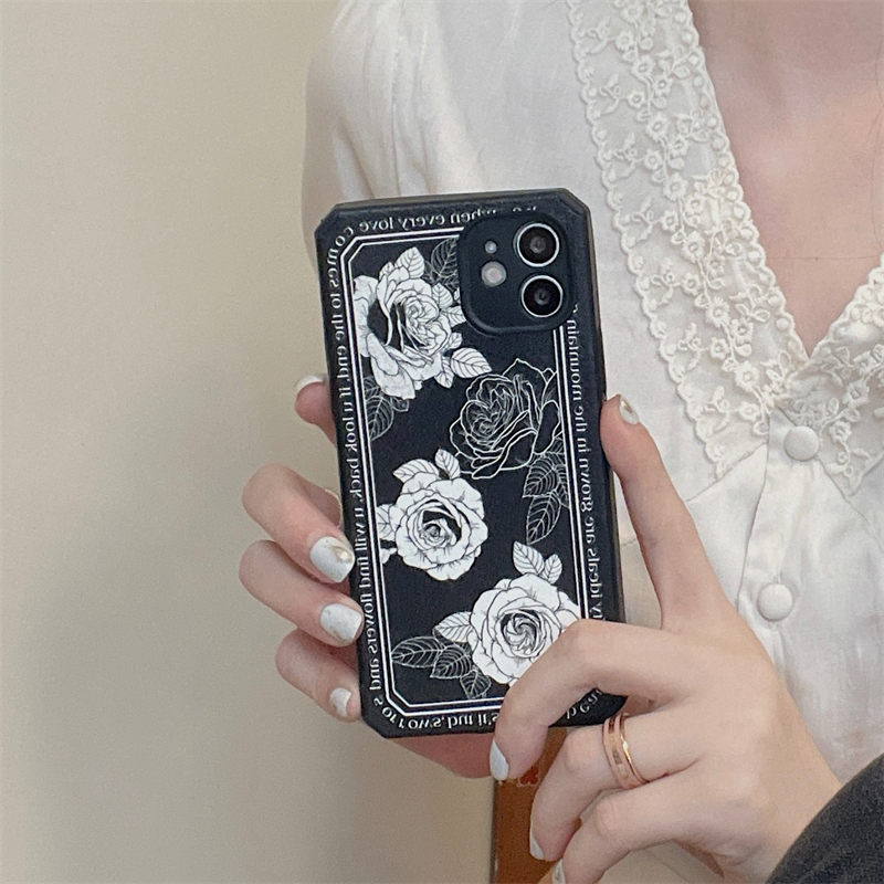 クラシック黒い白いiPhone 13 Proケース花柄エレガント イラストケース アイフォン12/11promaxカバー