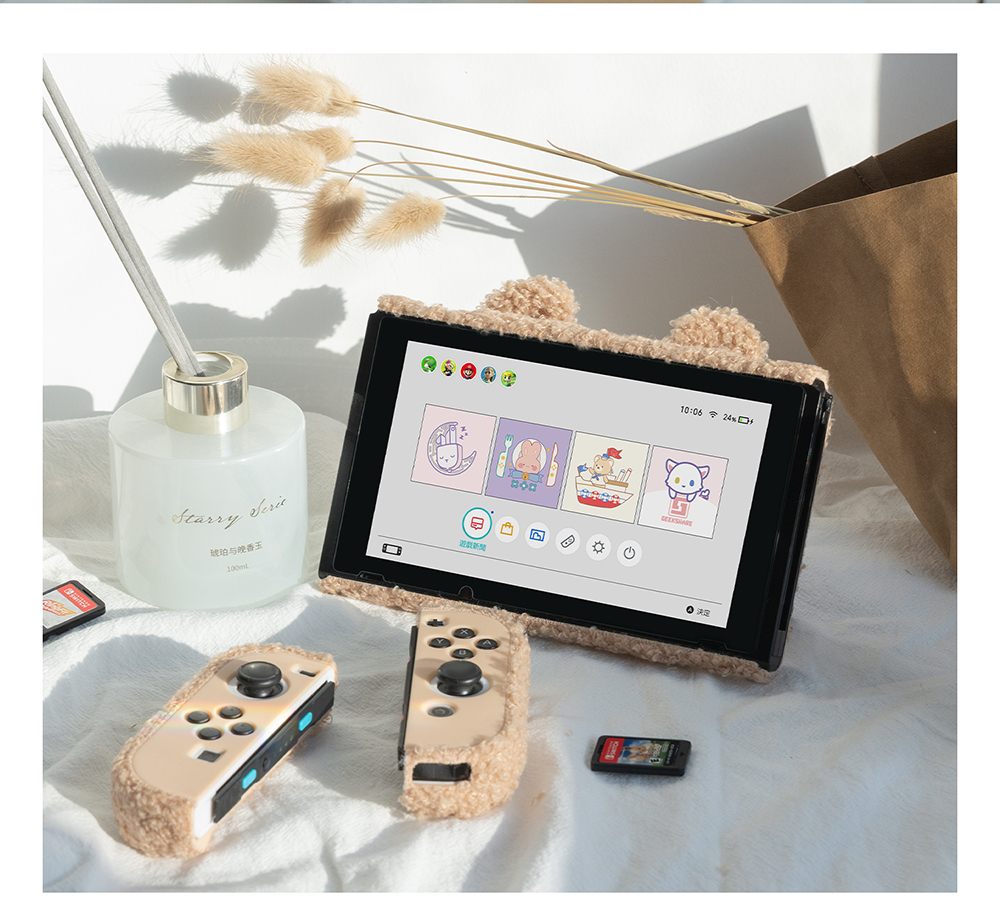 ふわふわ ぬいぐるみ 人気ハードケース スイッチ 収納ケース熊joy-conベージュ色Switch / SwitchLite グッズ防寒ケース寒さ対策スイッチライト ケース男の子 女の子クマくま