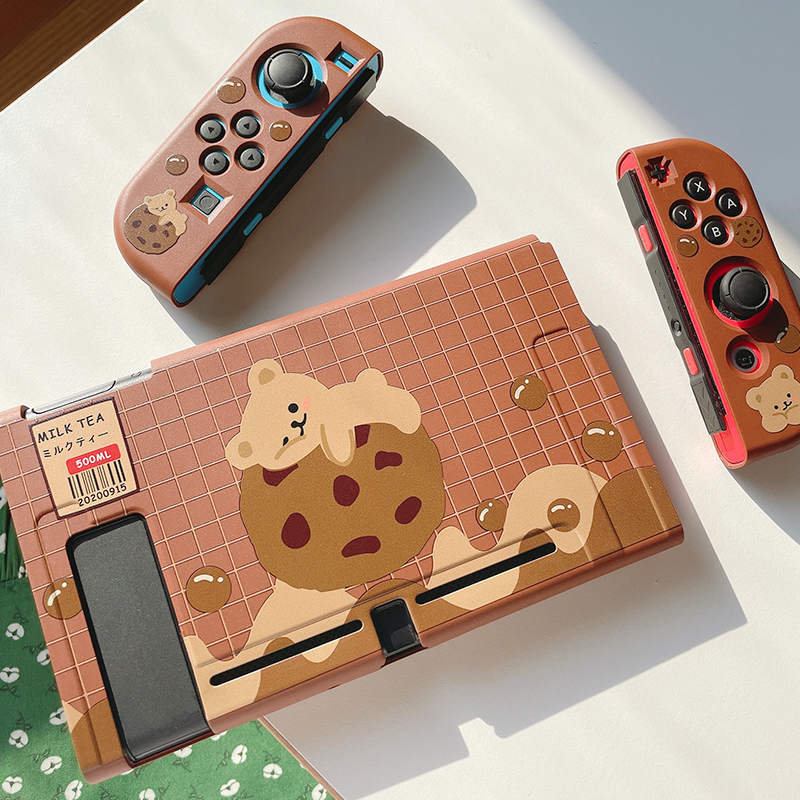 スイッチ専用ケースswitch有機ELモデル可愛いクマ薄型マット素材熊くまブラウン色スタンド機能全面保護Oled ケース