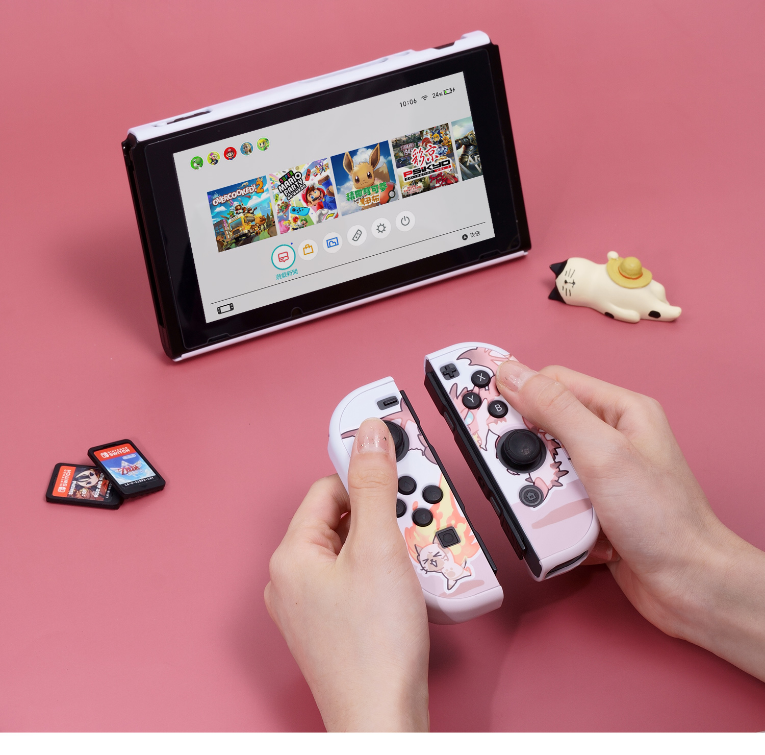 耐衝撃 薄型 保護カバーねこハードケースjoycon落下試験済み かわいいネコswitchジョイコン 全面保護