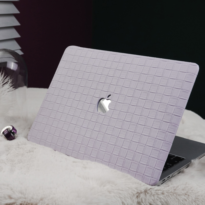 クラシック風マックブックエアー ケース紫MacBook Air 13/14/15/16インチ紫色カバーMac M1 pro 14インチ本革編み模様エレガントPU革