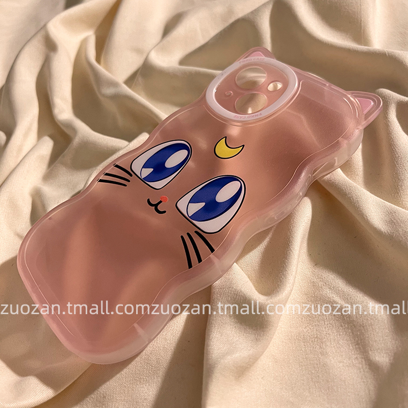 黒猫ネコミミ女性可愛いピンク耐衝撃シリコンスマホカバーiPhone 13 Pro Maxセーラームーン ルナ かわいい