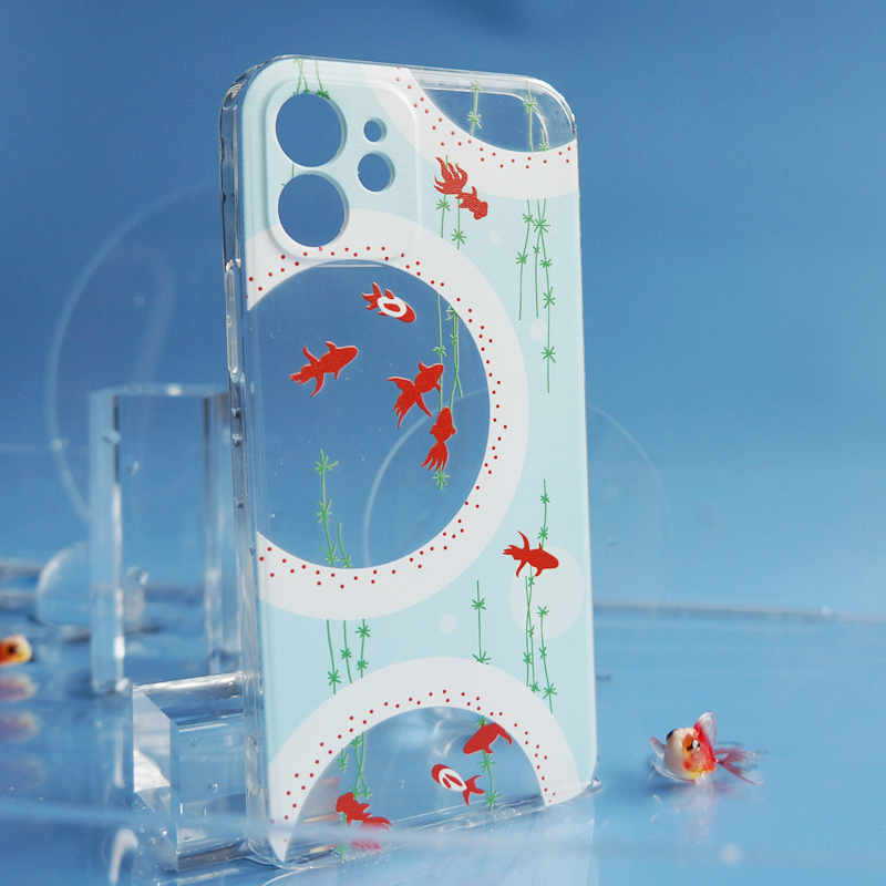 オリジナル和風キンギョ透明クリア赤い金魚ソフトスマホケースiPhone 13 Pro/13mini