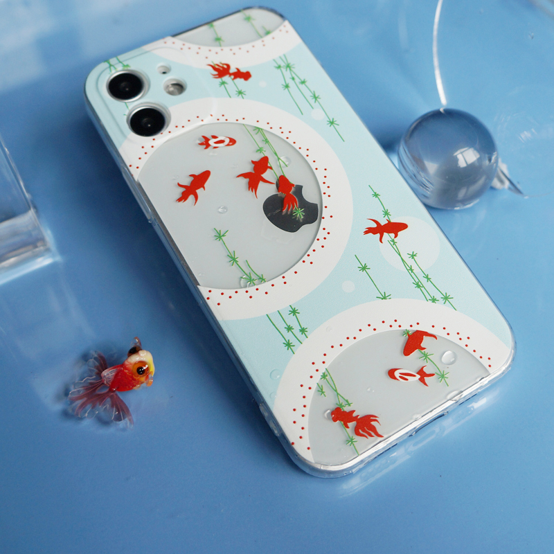 オリジナル和風キンギョiphone13promaxsクリア赤い金魚ソフトスマホケースiPhone 13 Pro/13mini