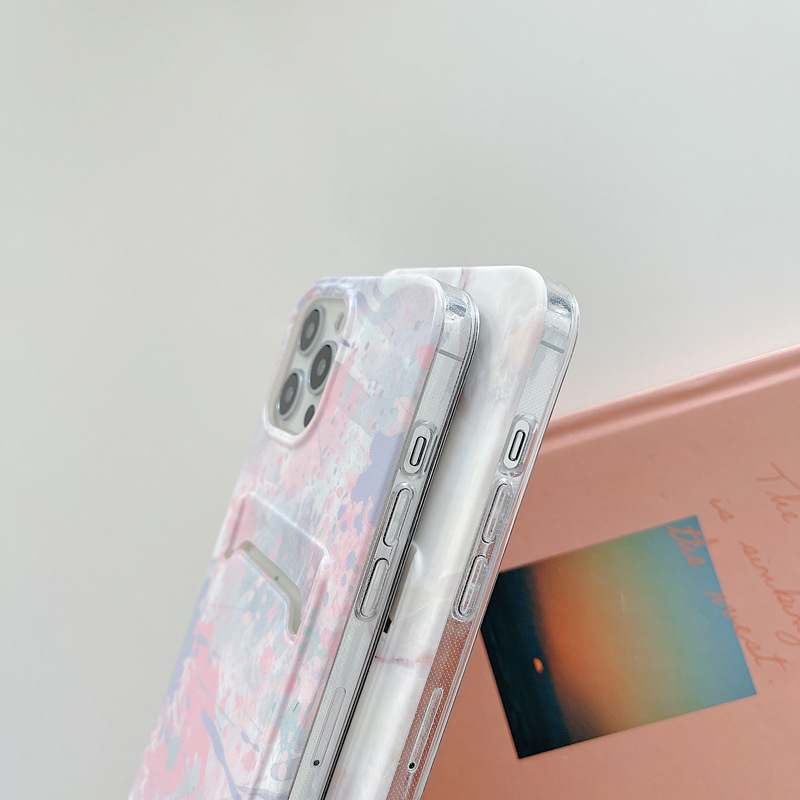 カード収納iPhone13/13pro大理石柄かわいい背面カードポケット マーブル模様アイフォン11PRO