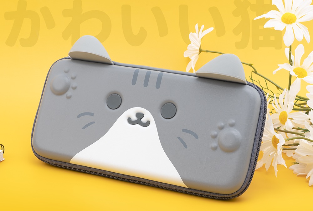 可愛い猫Switchカバー持ち運びケースねこイヌ耐衝撃スイッチ カバーねこ犬 軽量 グレー ピンク イエローいぬ