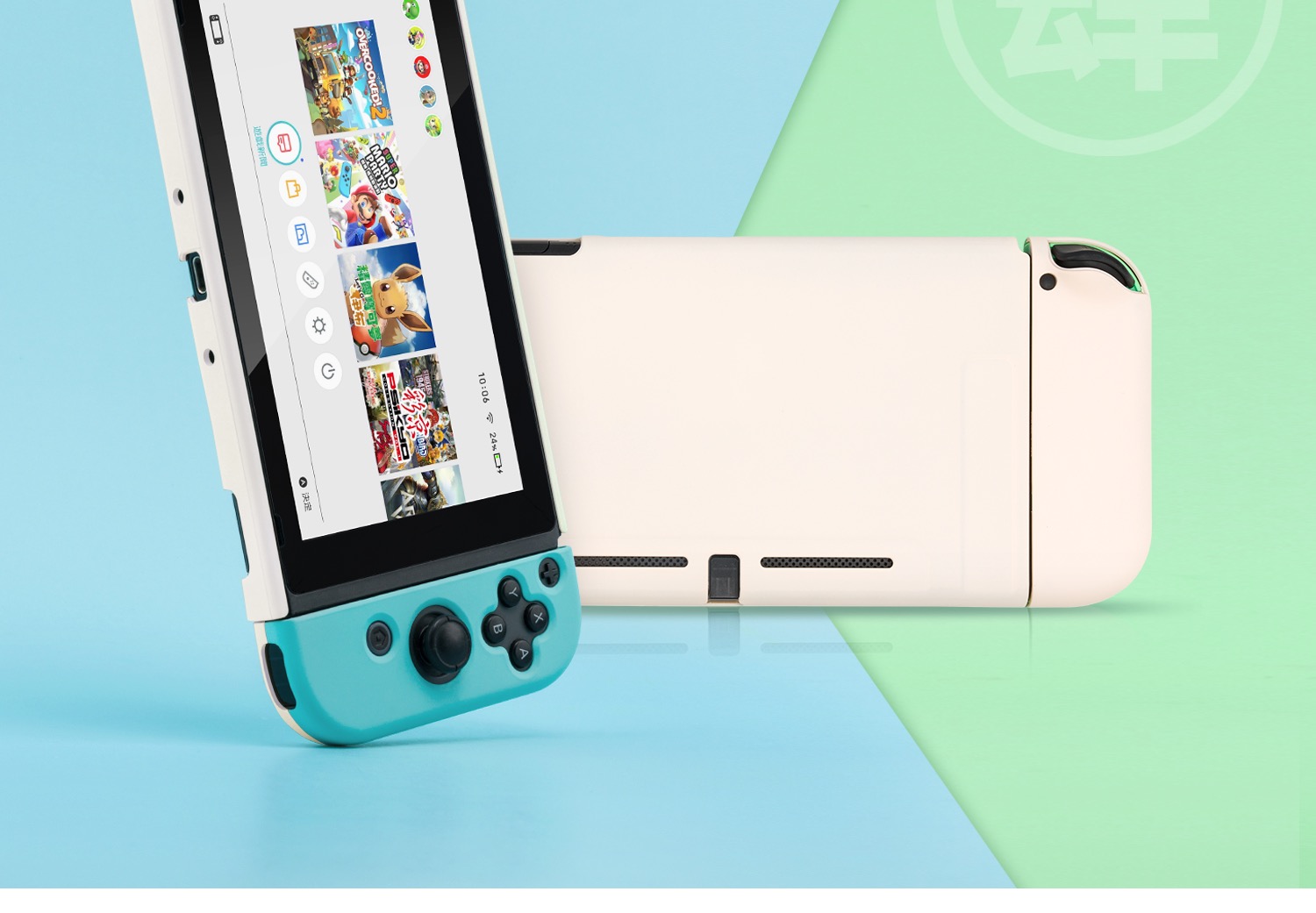 シンプルswitch保護ケース バイカラー有機ELモデル対応ボタンカバー緑色ブラウン色ハードケースjoycon