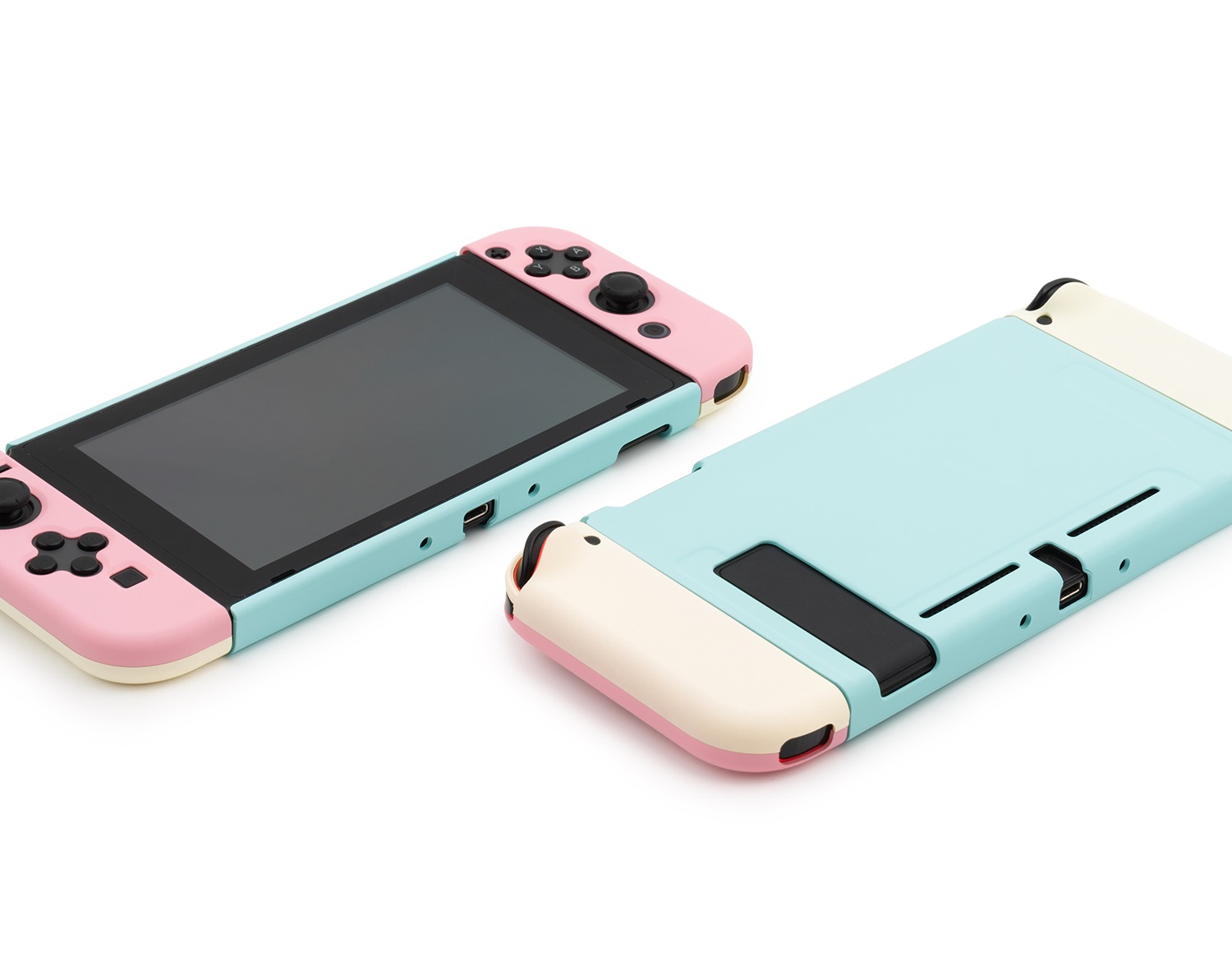 シンプルswitch保護ケース バイカラー有機ELモデル対応ボタンカバー緑色ブラウン色ハードケースjoycon