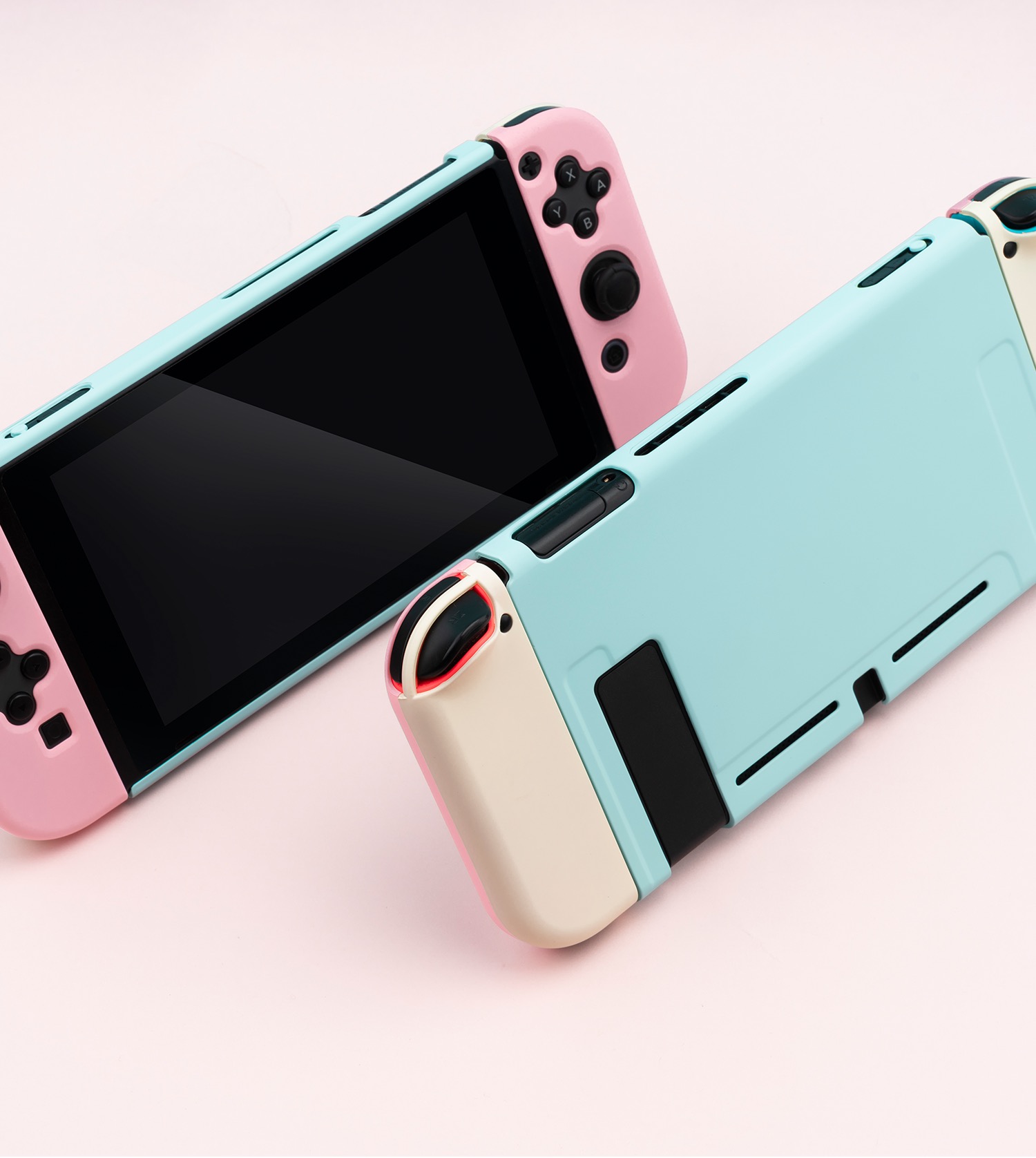 シンプルswitch保護ケース バイカラー有機ELモデル対応ボタンカバー緑色ブラウン色ハードケースjoycon