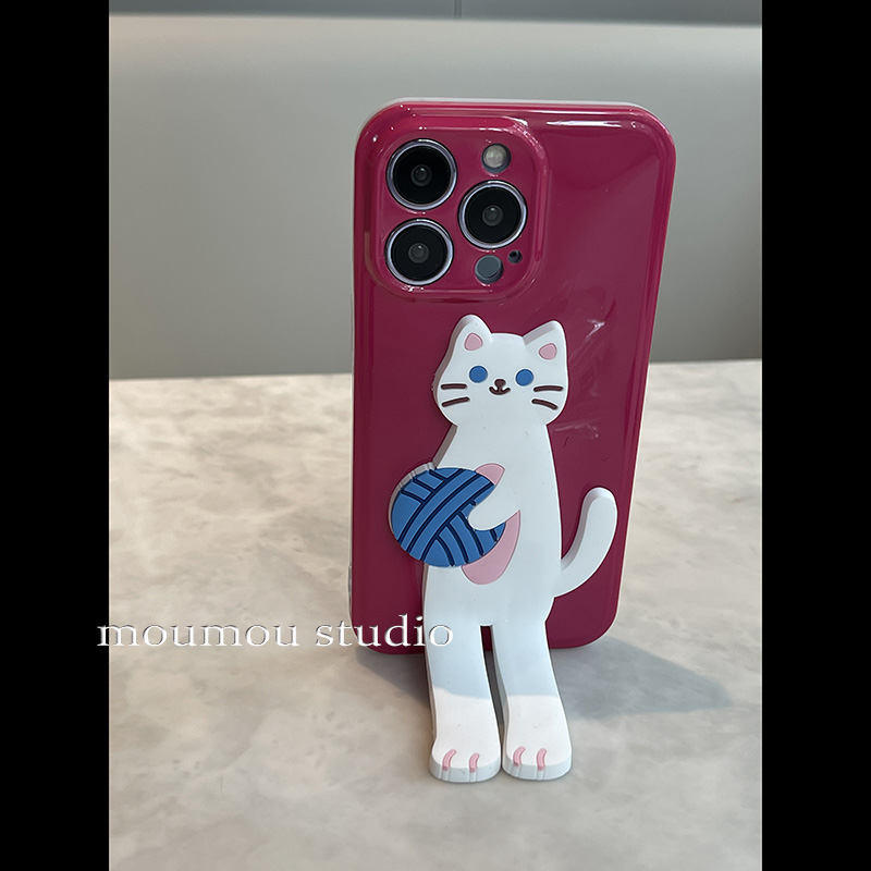 卓上スタンドiphone12ケース13promax可愛い猫ねこ柄スマホケース赤いレッドカラー人気ネコiPhone 14 Pro Maxカバーソフト