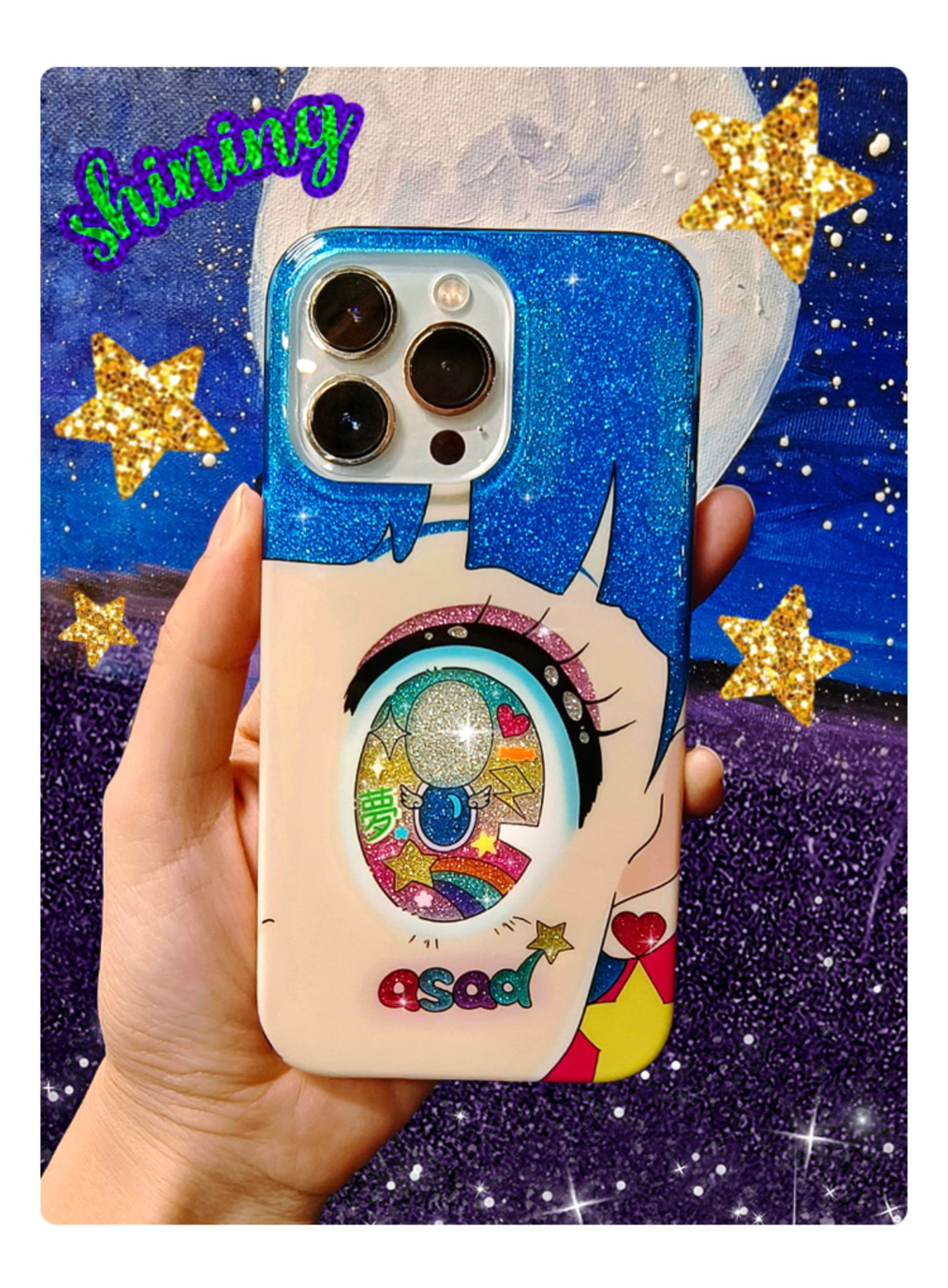 オリジナル キラキラiPhoneケースきらきらピカピカ大きい目