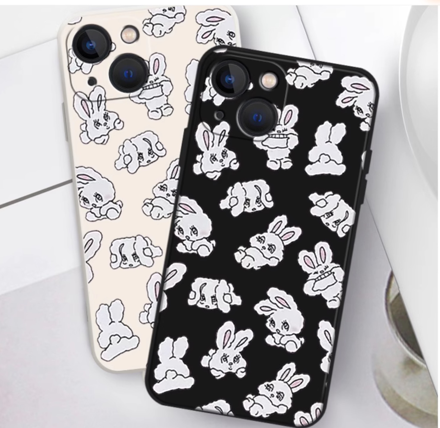韓国アイドルうさぎアイフォン15 Pro/14/15ケース兔IVEメンバーiphone13兔子スマホケース薄型黒 白クリア