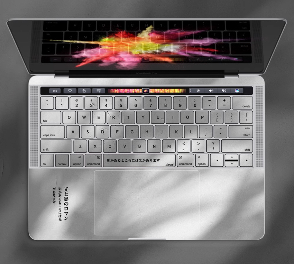 ステッカー透明M1鬼滅の刃イラスト 黒い白いpro1416全面保護シール指紋防止貼りやすいステッカー男女通用シンプルM2air13.3マックブックカバー ステッカー
