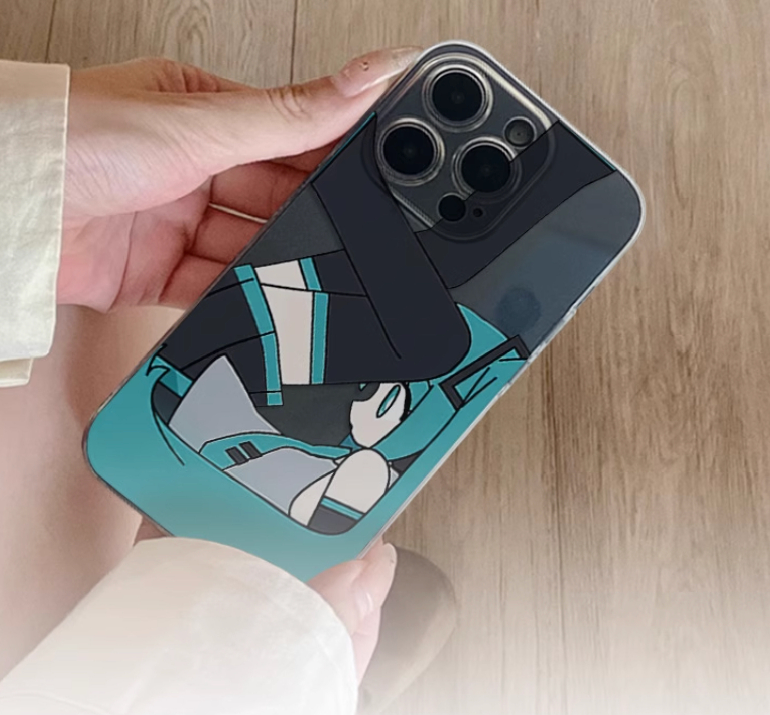かわいい初音ミクiPhone16promaxケース透明クリア スマホスタンドちいかわ